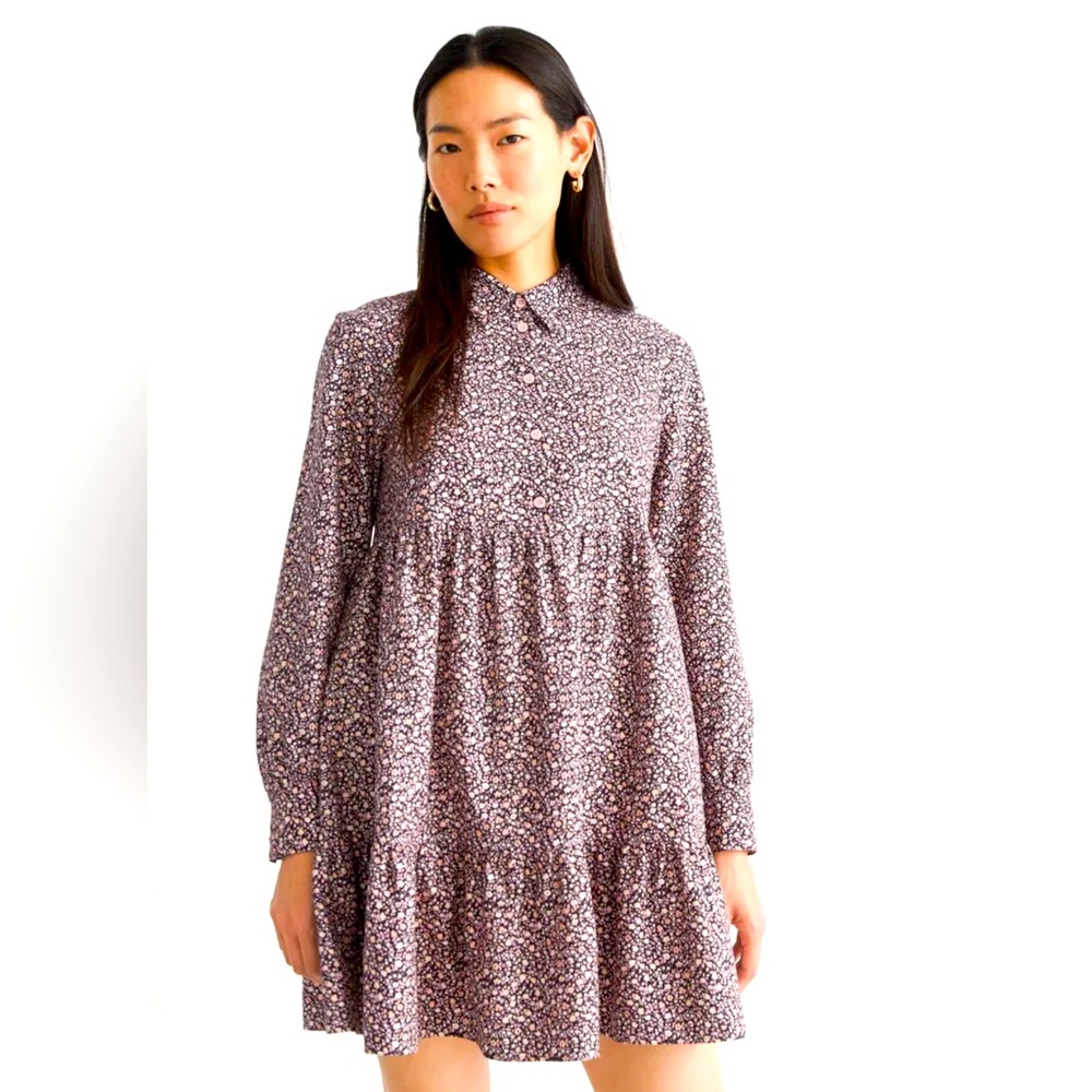 & Other Stories Voluminous Mini Shirt BabyDoll Corduroy Micro Floral Dress 4